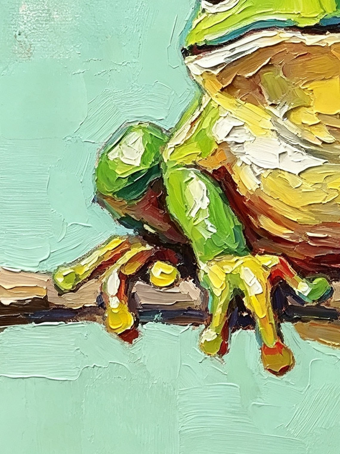 Frog Branch Green Oil Painting Dining Room Wall Art,Custom oil painting from photo, Gift for Friend