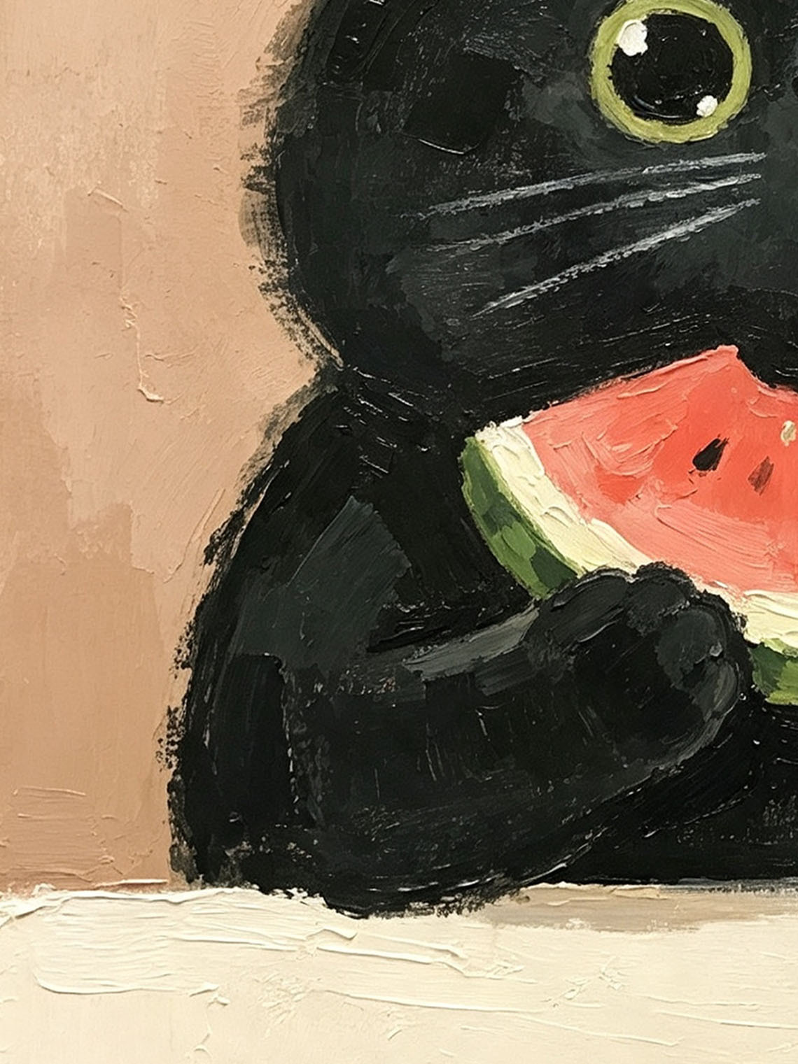 Black Cat Watermelon Oil Painting, Dining Room Wall Art ,Custom oil painting from photo ,Gift for Friend