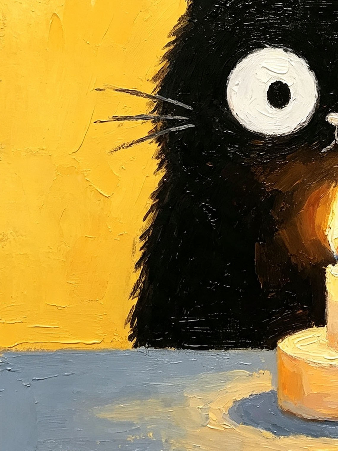 Hand-painted Black Cat Candle Painting, Dining Room Wall Art,Custom Oil Painting from photo, Gift for friend