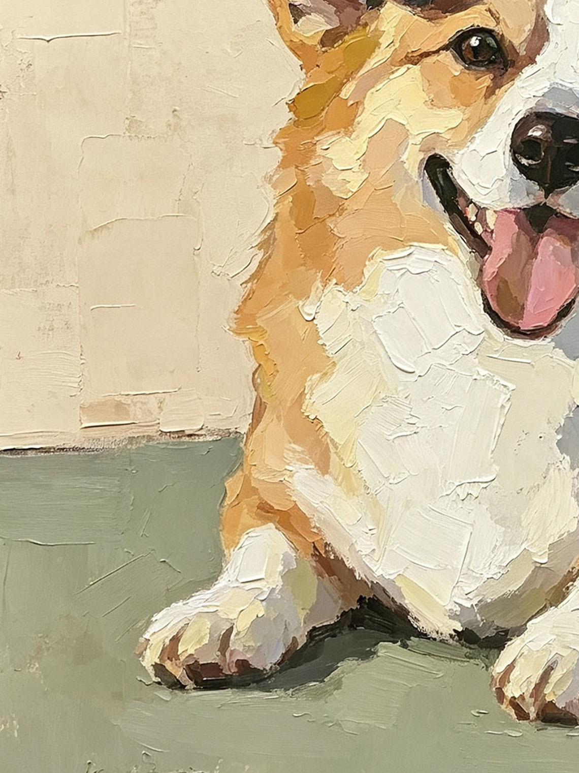 Corgi Dog Blue Cap Oil Painting,Dining Room Wall Art, Custom oil painting from photo, Gift for Friend