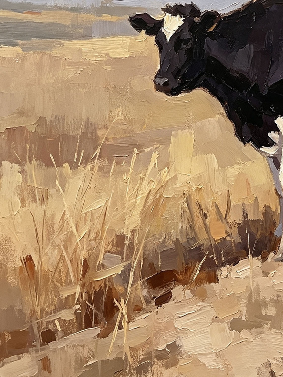 Black White Cow Field Oil Painting, Dining Room Wall Art, Custom oil painting from photo, Gift for Friend