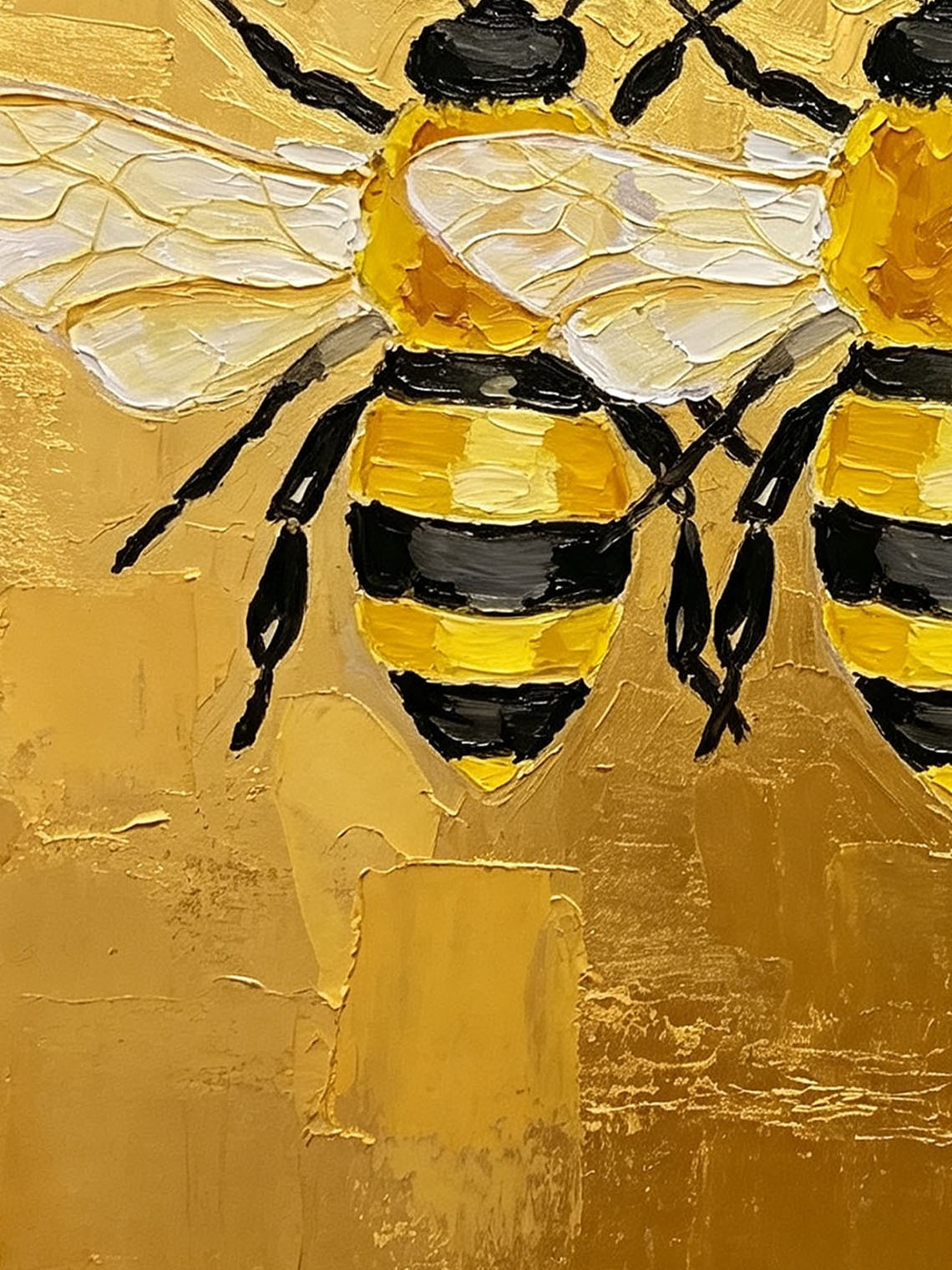 Three Bees Gold Oil Painting,Dining Room Wall Art,Custom from photo,Gift for Friend
