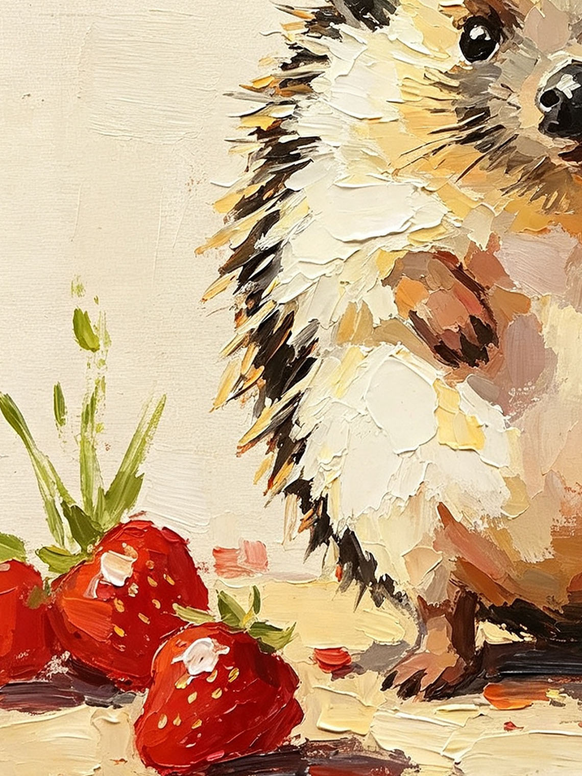 Hedgehog and Strawberries Oil Painting, Woodland Dining Room Wall Art, Custom Oil Painting from photo,gift for friend