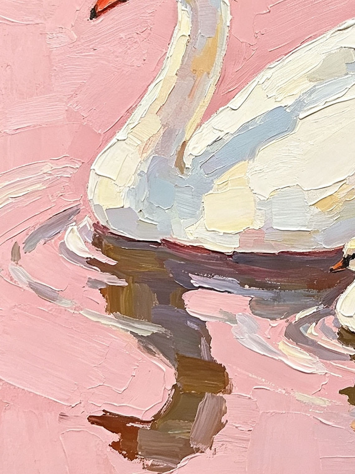 Swan Cygnets Pink Oil Painting, Dining Room Wall Art, Custom oil painting from photo Gift for Friend