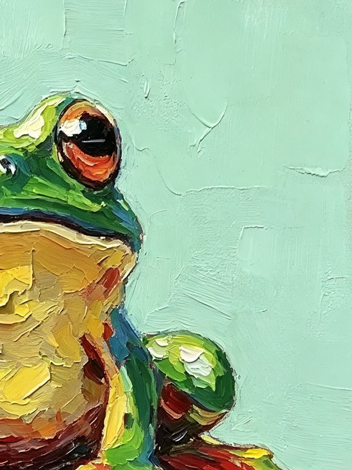 Frog Branch Green Oil Painting Dining Room Wall Art,Custom oil painting from photo, Gift for Friend