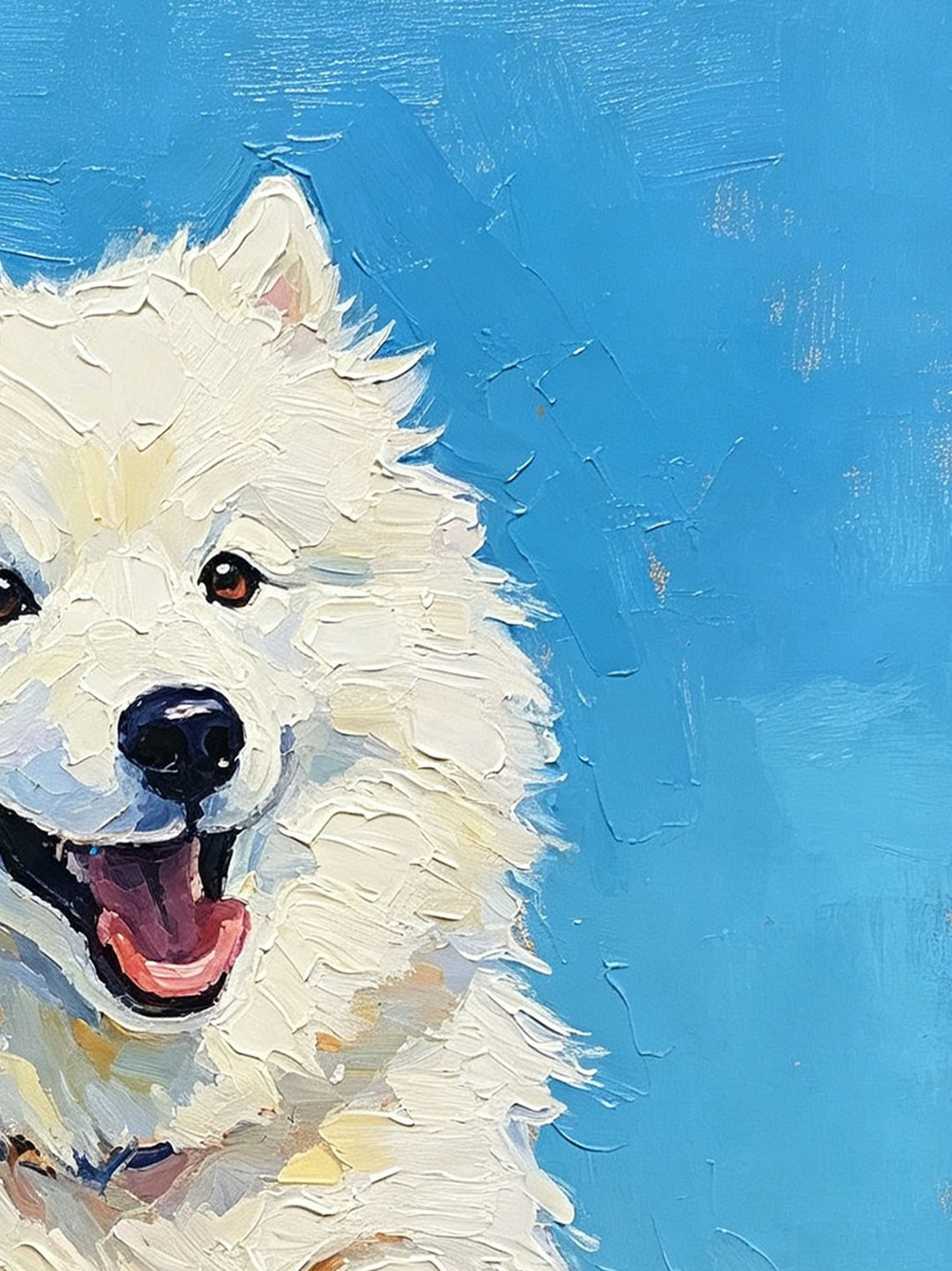 Samoyed Dog Blue Sky Oil Painting, Dining Room Wall Art, Custom oil painting from photo ,Gift for Friend