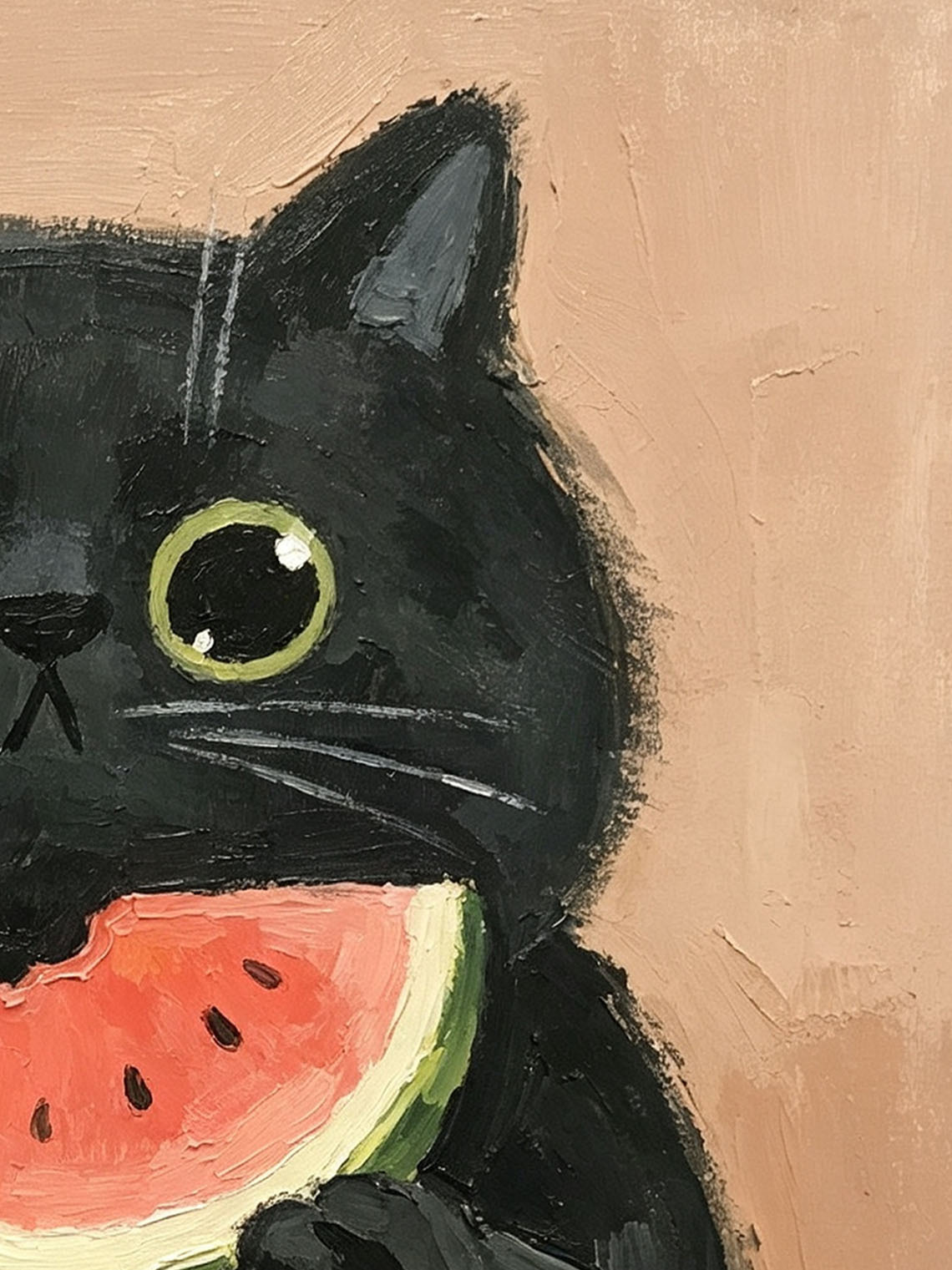 Black Cat Watermelon Oil Painting, Dining Room Wall Art ,Custom oil painting from photo ,Gift for Friend