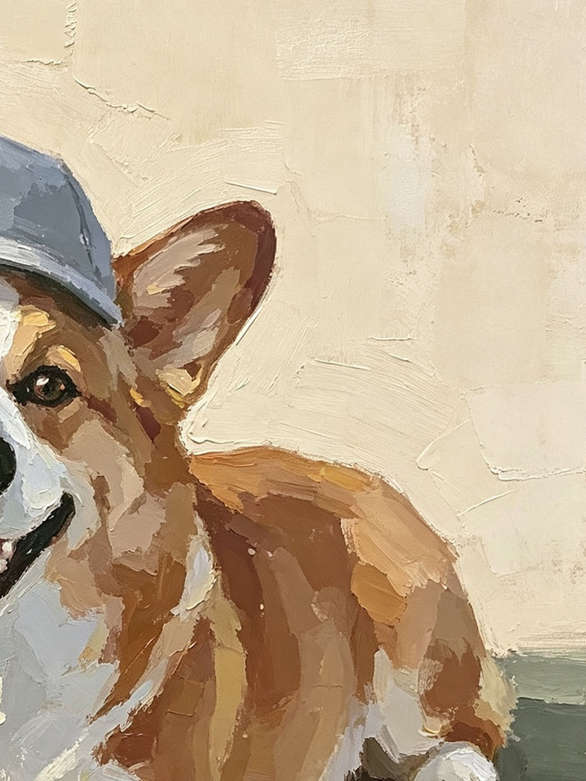 Corgi Dog Blue Cap Oil Painting,Dining Room Wall Art, Custom oil painting from photo, Gift for Friend