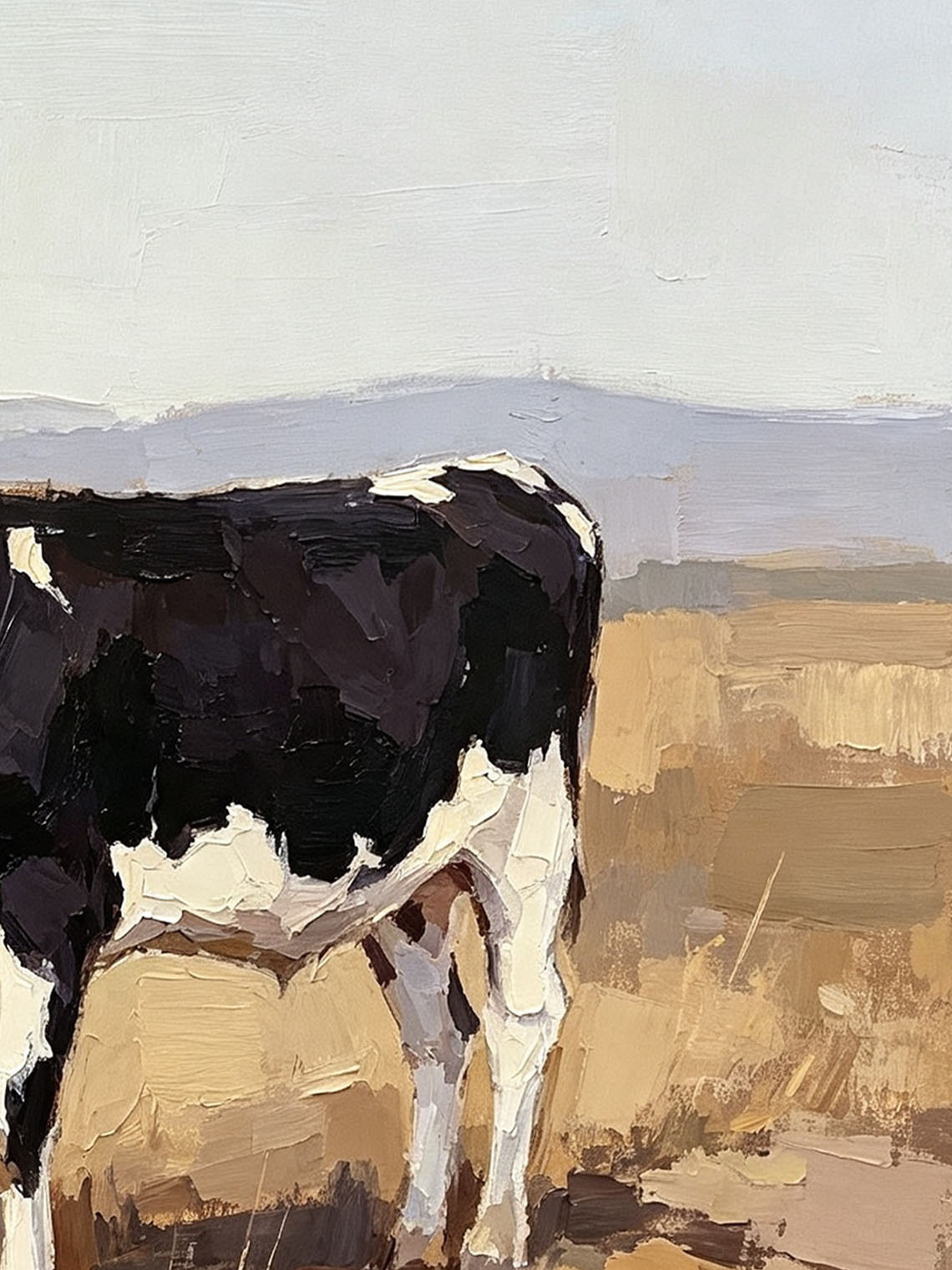Black White Cow Field Oil Painting, Dining Room Wall Art, Custom oil painting from photo, Gift for Friend