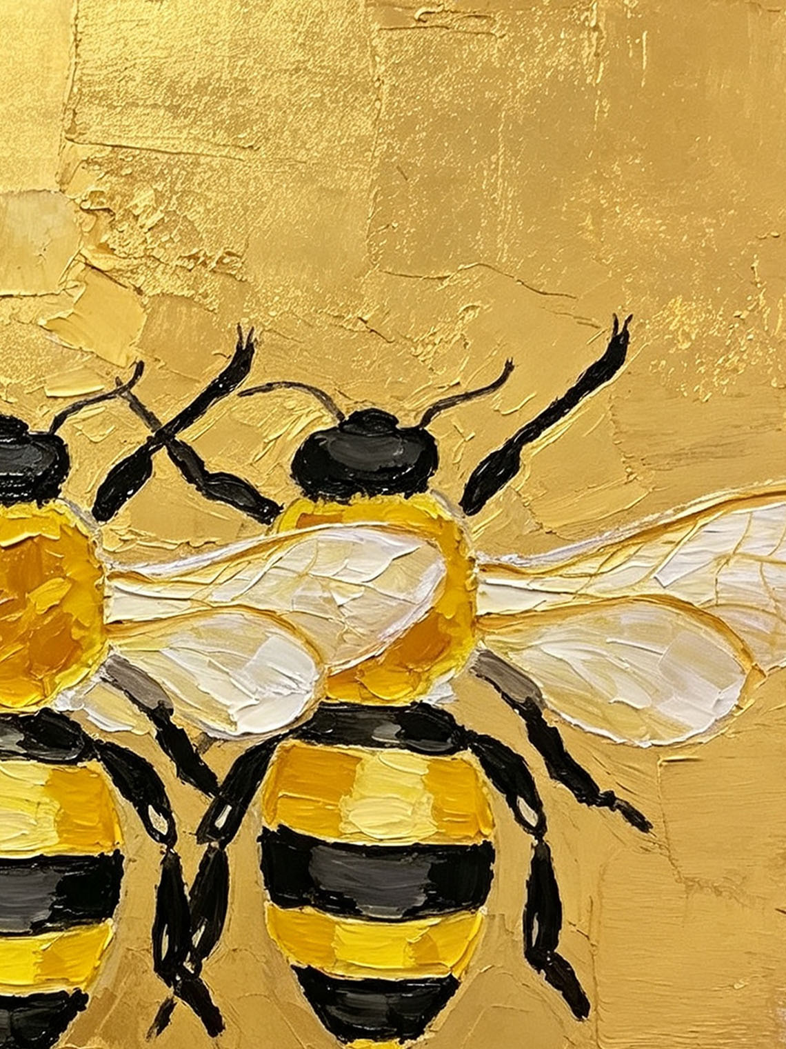 Three Bees Gold Oil Painting,Dining Room Wall Art,Custom from photo,Gift for Friend