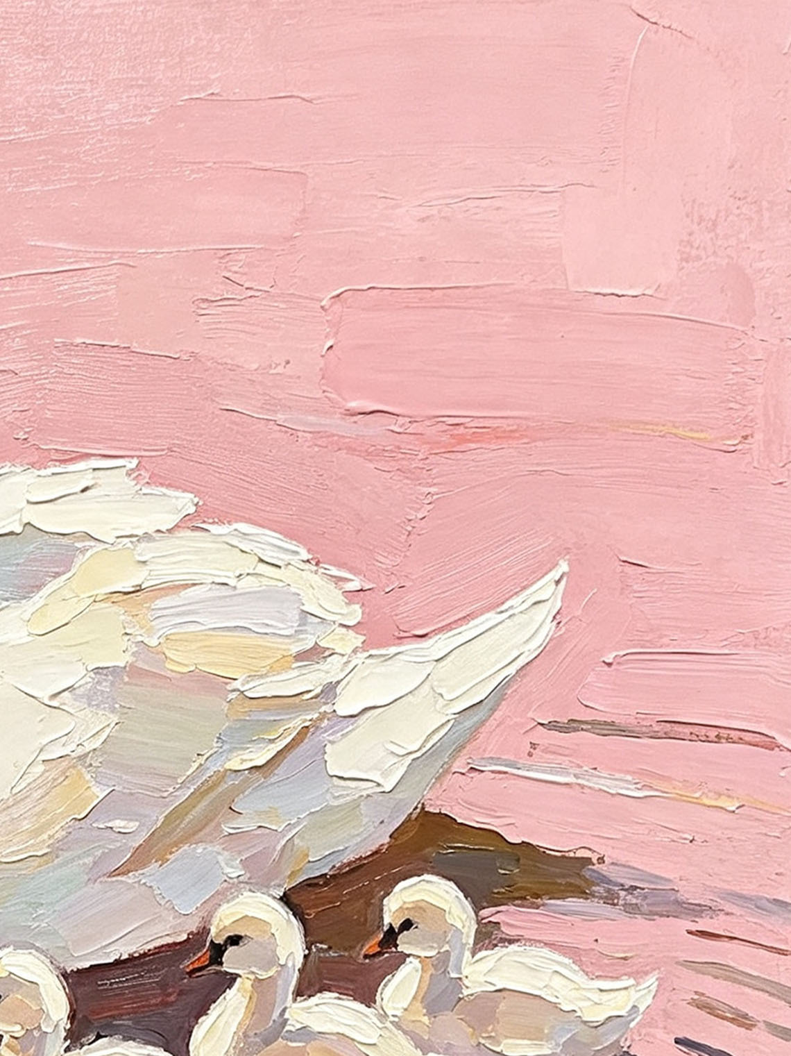 Swan Cygnets Pink Oil Painting, Dining Room Wall Art, Custom oil painting from photo Gift for Friend