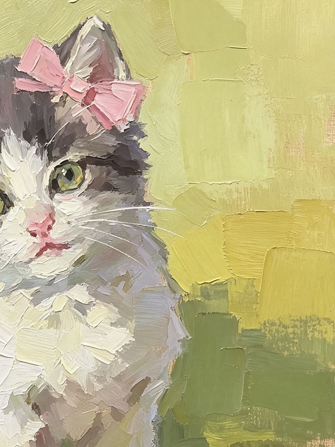Adorable Fluffy Kitten with Pink Bow Pet Portrait custom oil painting from photo, gift for friend, Size 4"×4"