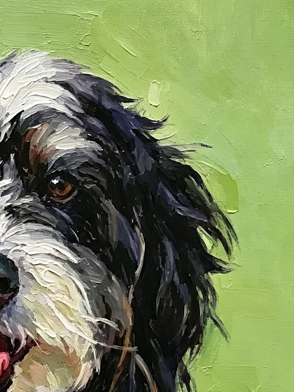 Happy Bernedoodle Dog Portrait custom oil painting from photo, gift for friend, Size 4"×4"