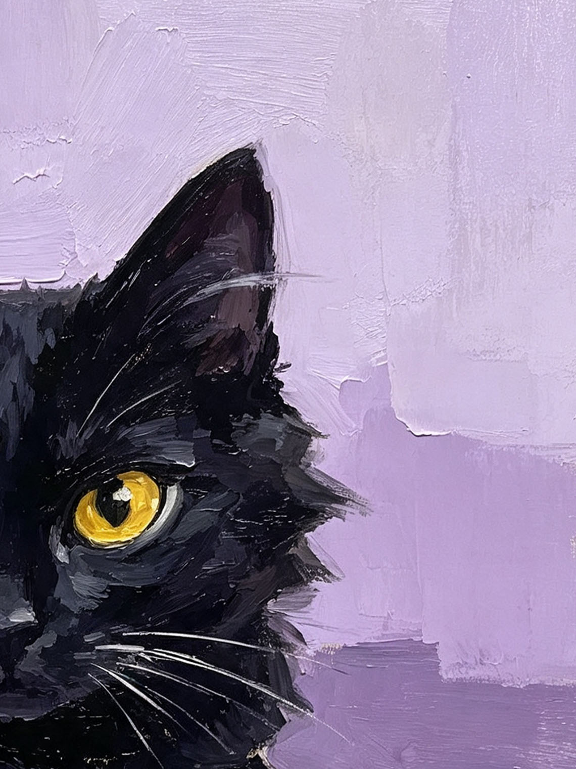 Lying Fluffy Black Cat with Golden Eyes Portrait custom oil painting from photo, gift for friend, Size 4"×4"