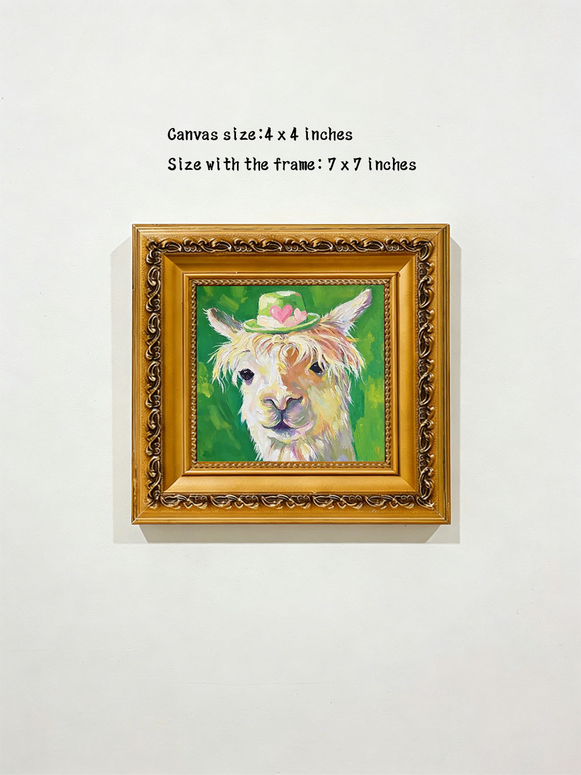 Cute Llama with Lovely Hat Animal Portrait custom oil painting from photo, gift for friend, Size 4"×4"