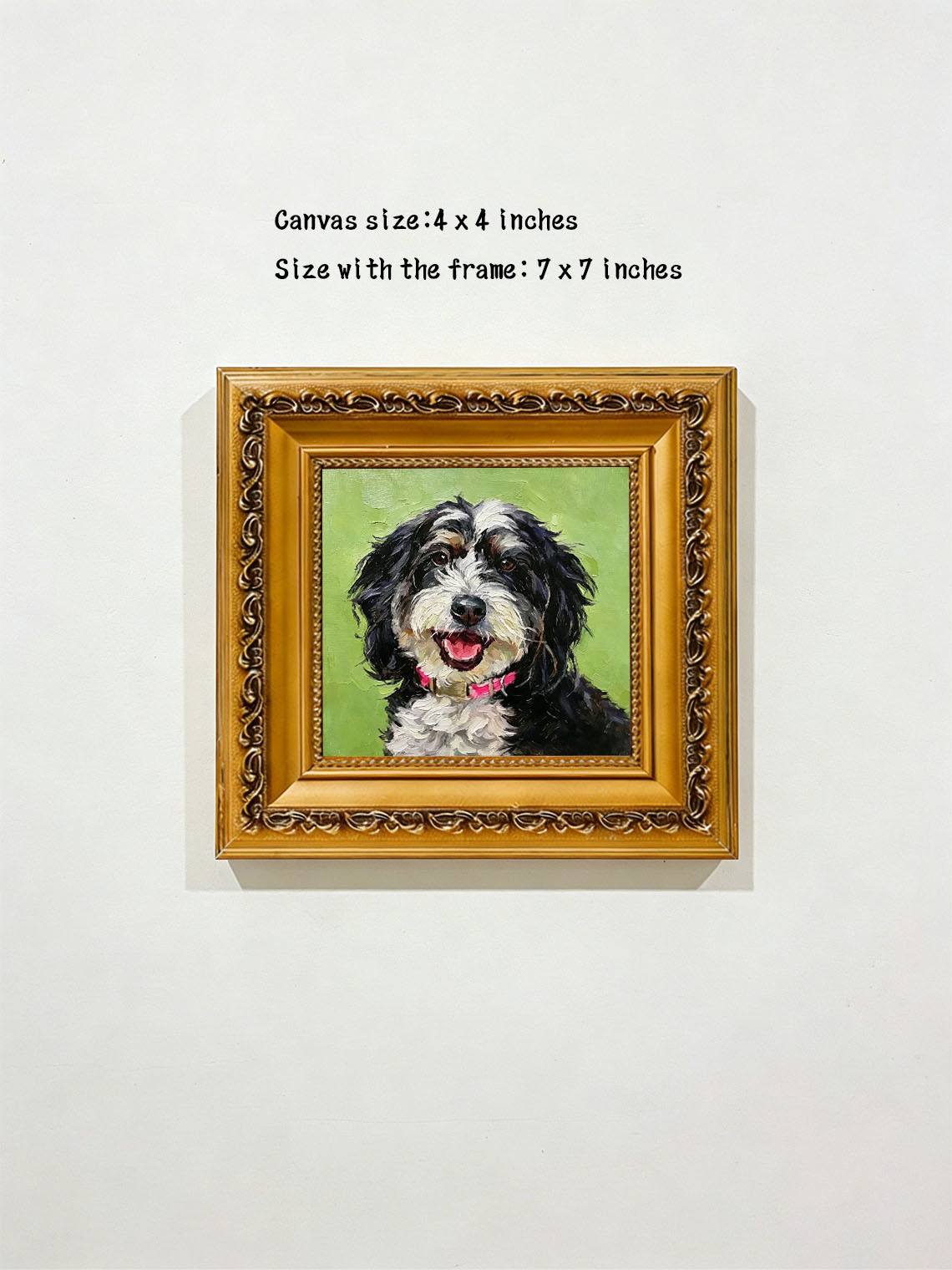 Happy Bernedoodle Dog Portrait custom oil painting from photo, gift for friend, Size 4"×4"