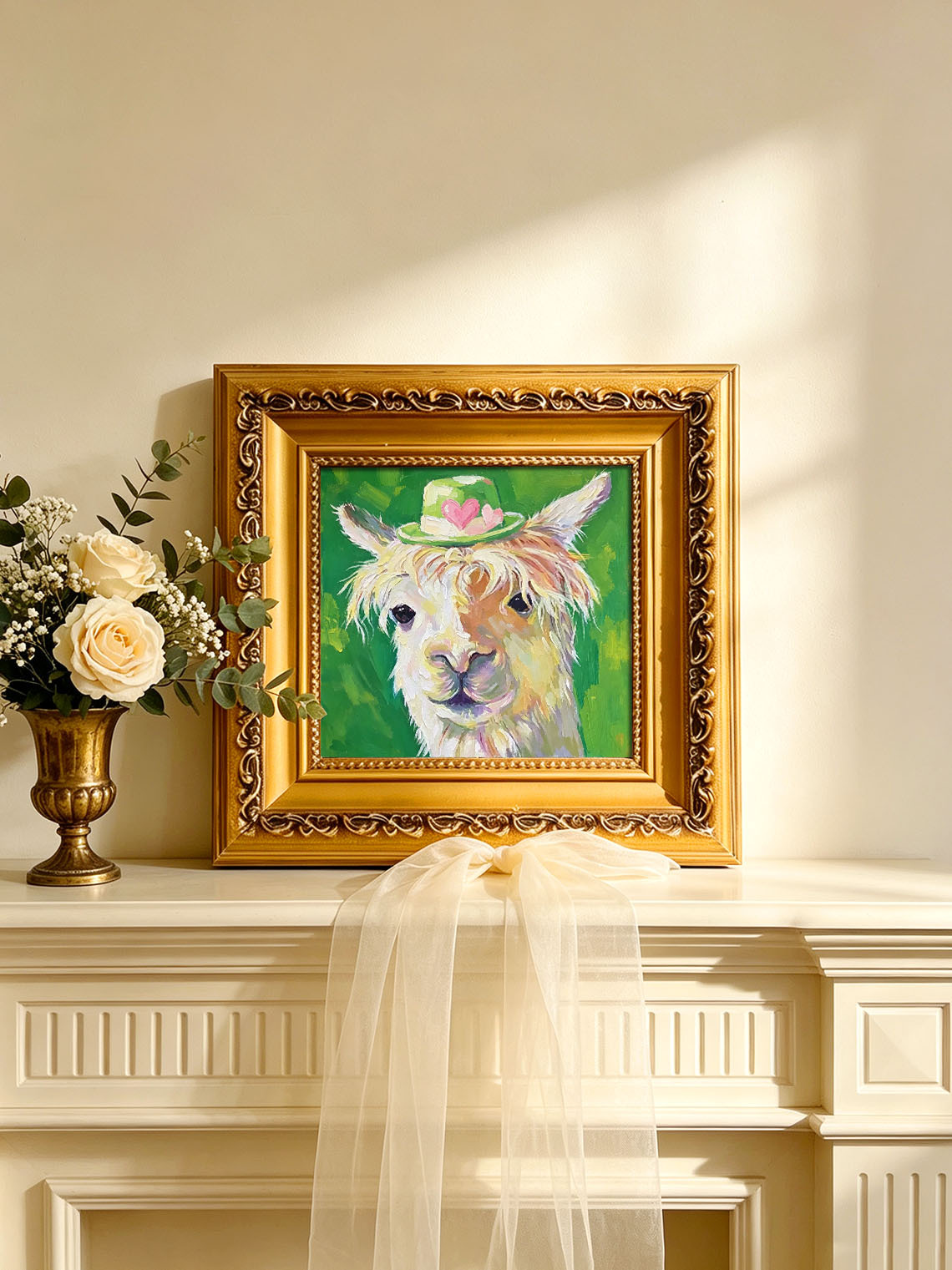 Cute Llama with Lovely Hat Animal Portrait custom oil painting from photo, gift for friend, Size 4"×4"