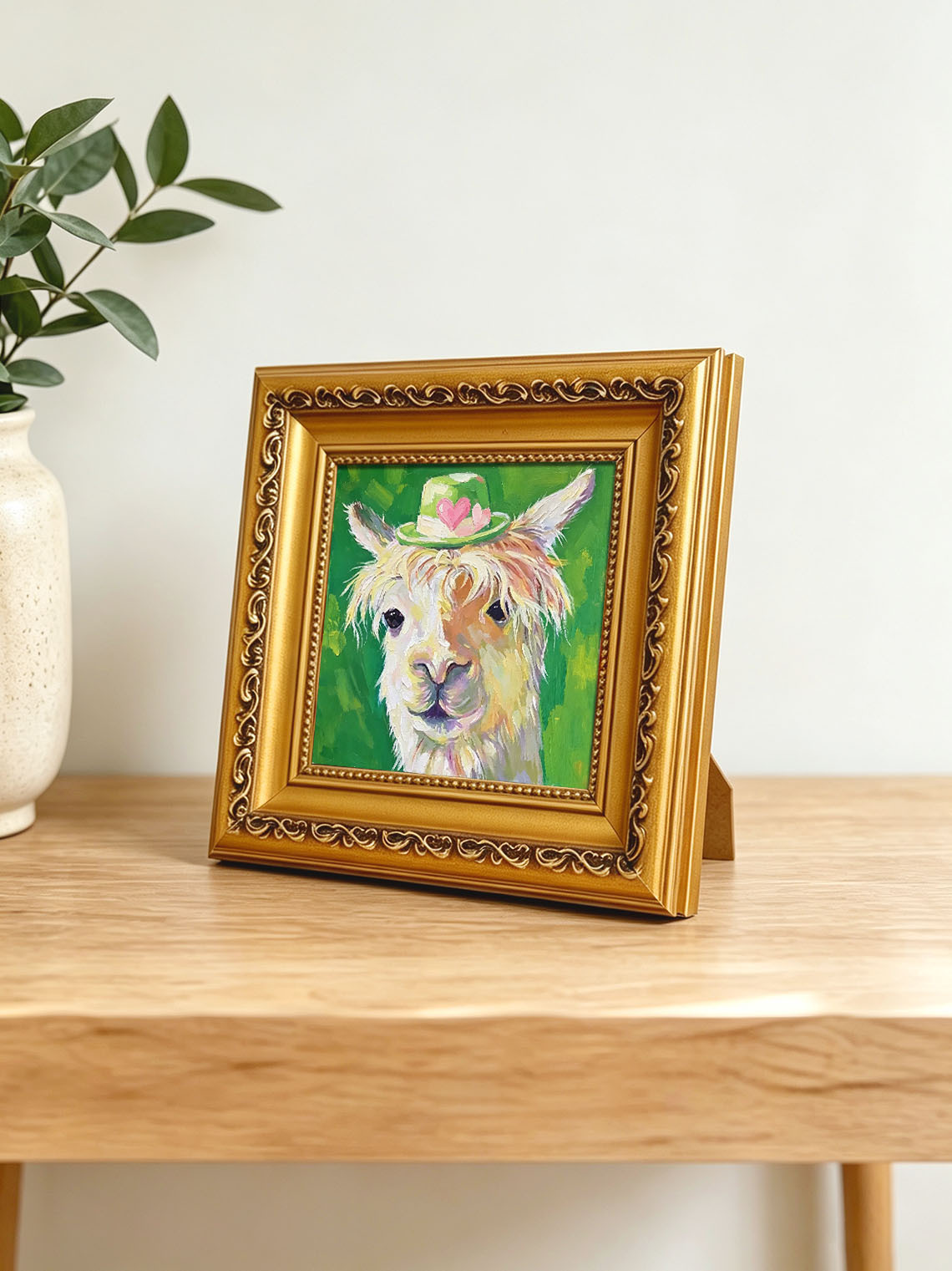 Cute Llama with Lovely Hat Animal Portrait custom oil painting from photo, gift for friend, Size 4"×4"