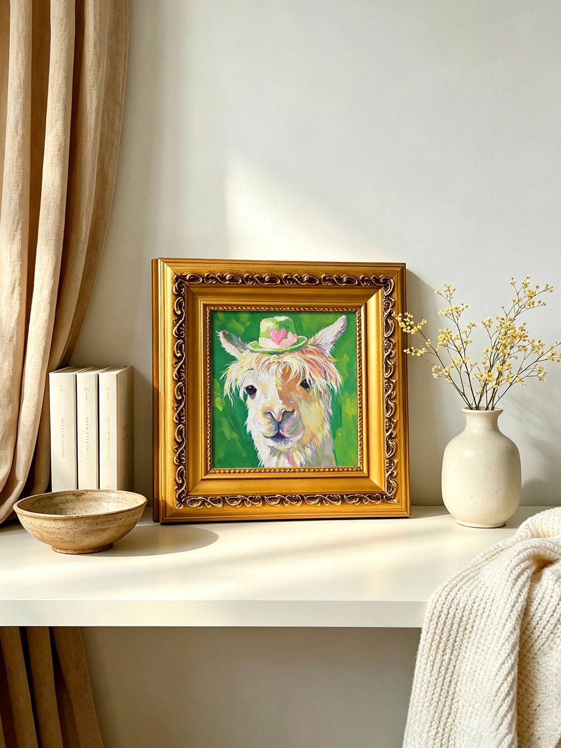 Cute Llama with Lovely Hat Animal Portrait custom oil painting from photo, gift for friend, Size 4"×4"