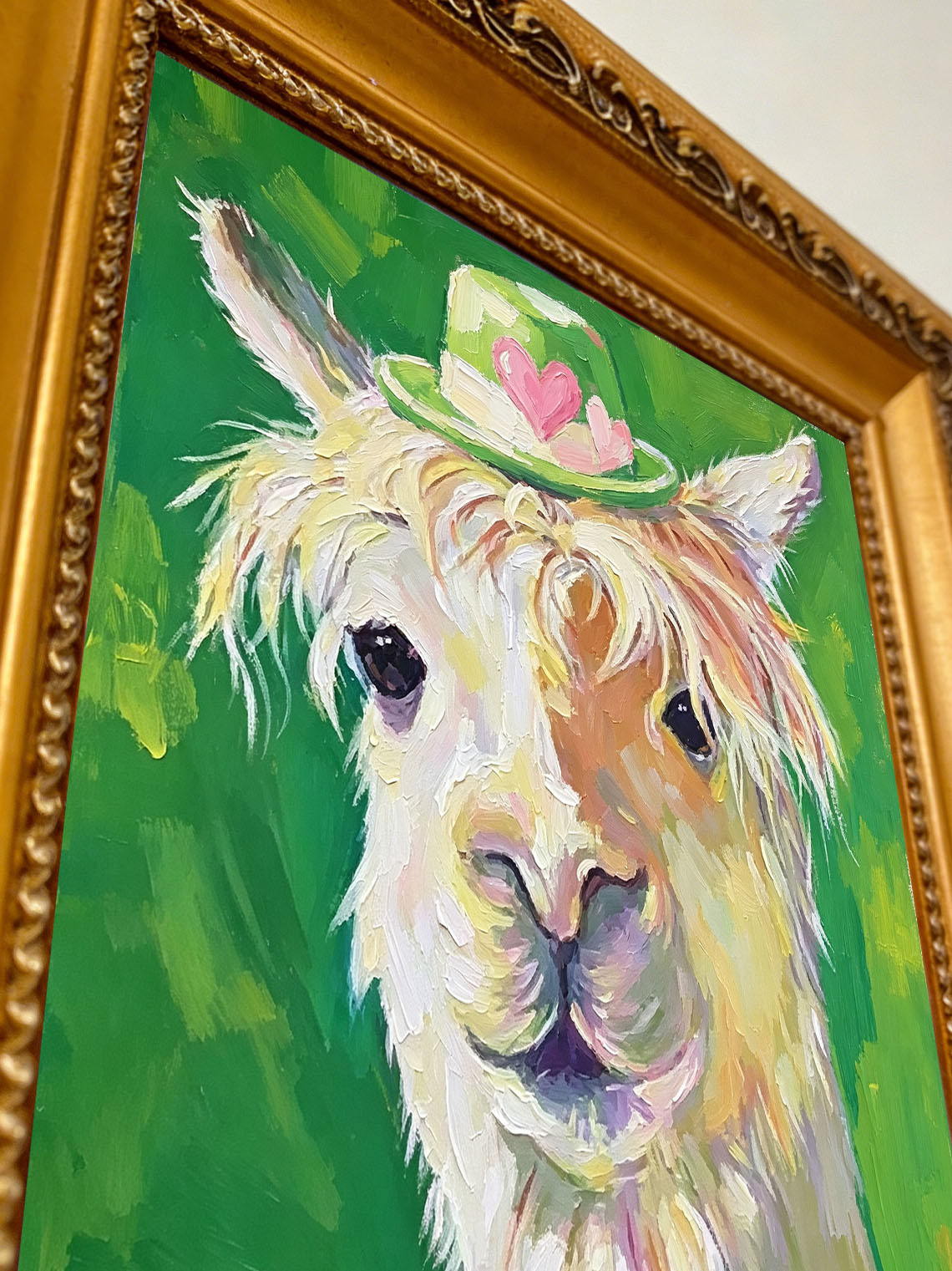 Cute Llama with Lovely Hat Animal Portrait custom oil painting from photo, gift for friend, Size 4"×4"