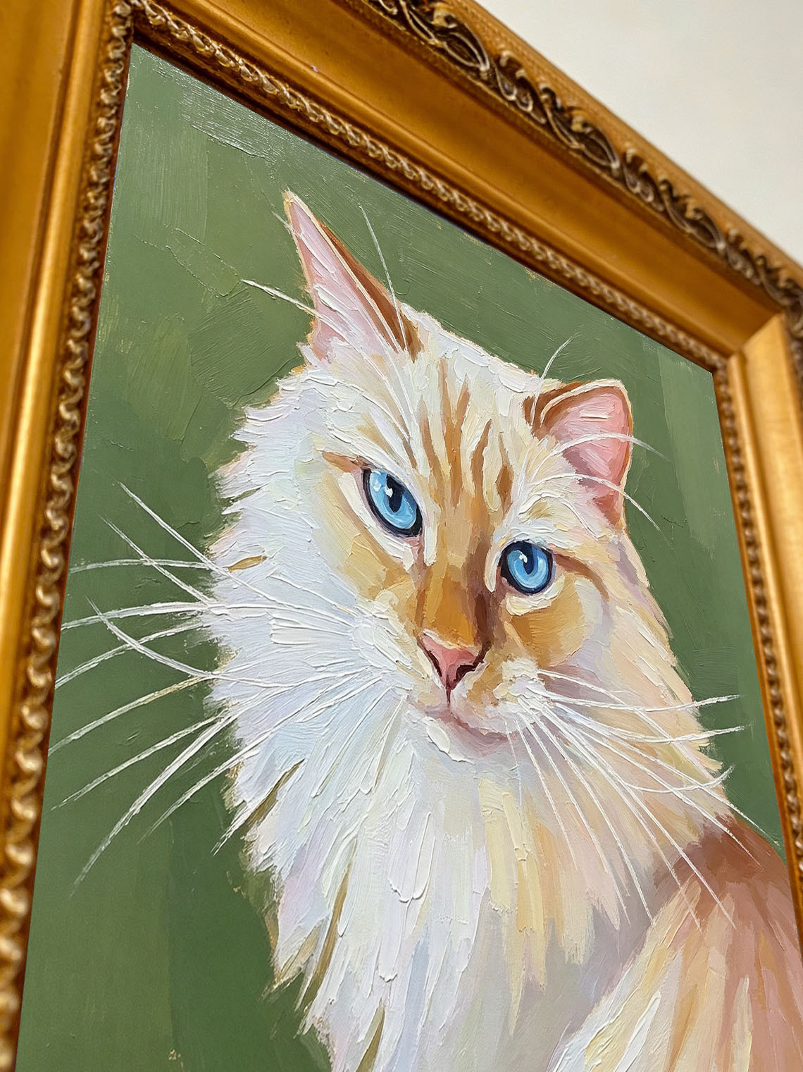 Long‑Haired Cat with Bright Blue Eyes Portrait custom oil painting from photo, gift for friend, Size 4"×4"