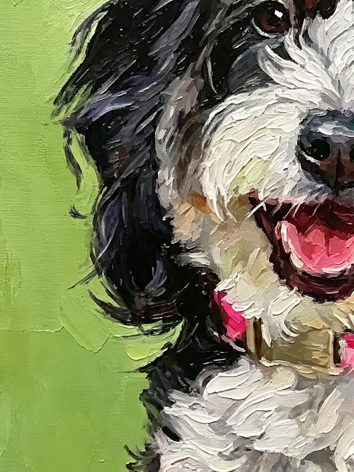 Happy Bernedoodle Dog Portrait custom oil painting from photo, gift for friend, Size 4"×4"