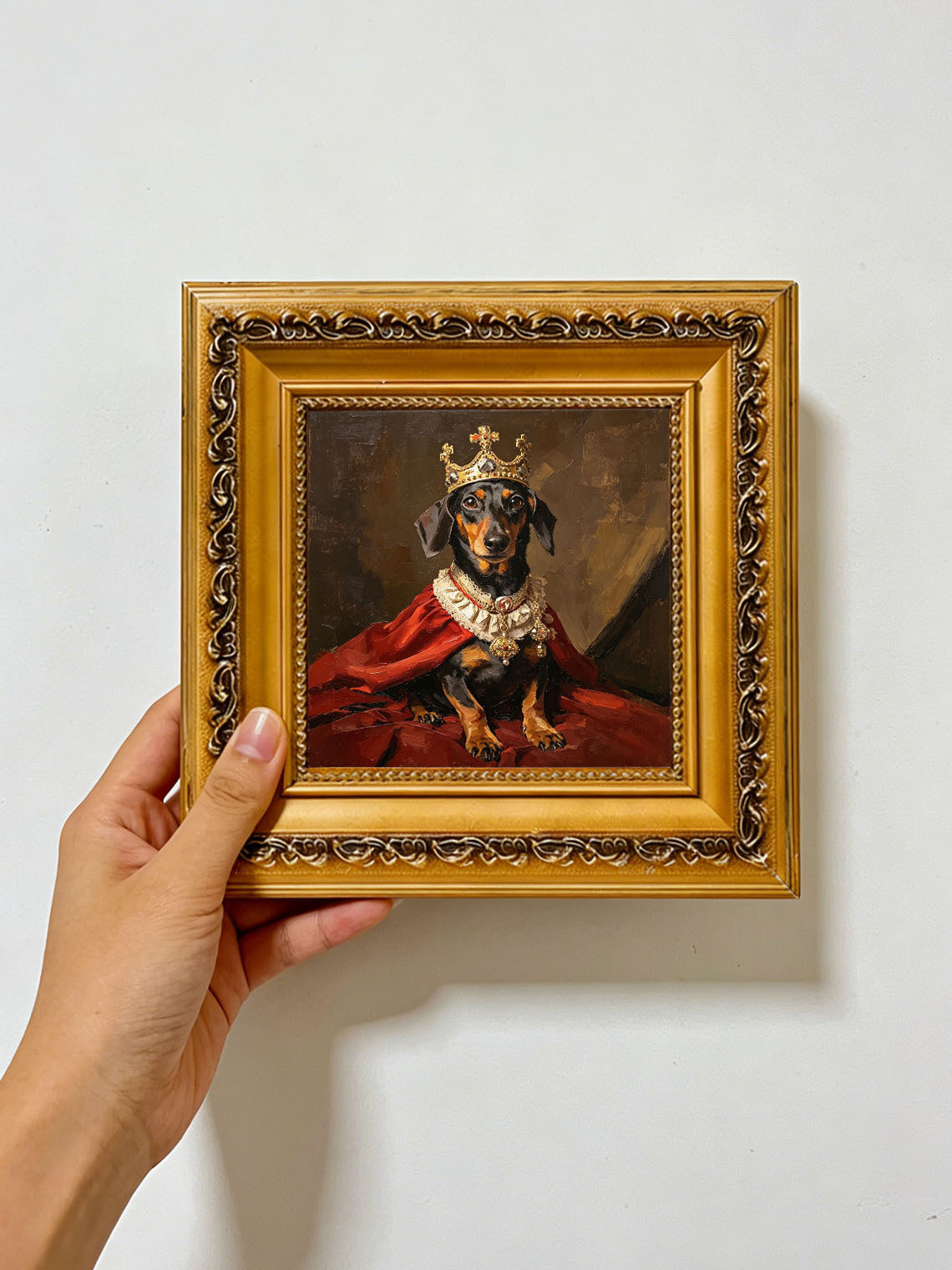 Royal Dachshund King custom oil painting from photo, gift for friend, Size 4"×4"