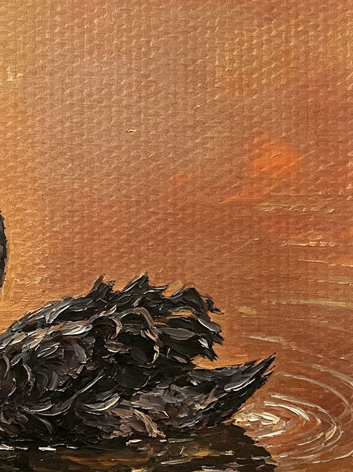 Black Swan Water Scene custom oil painting from photo, gift for friend, Size 4"×4"