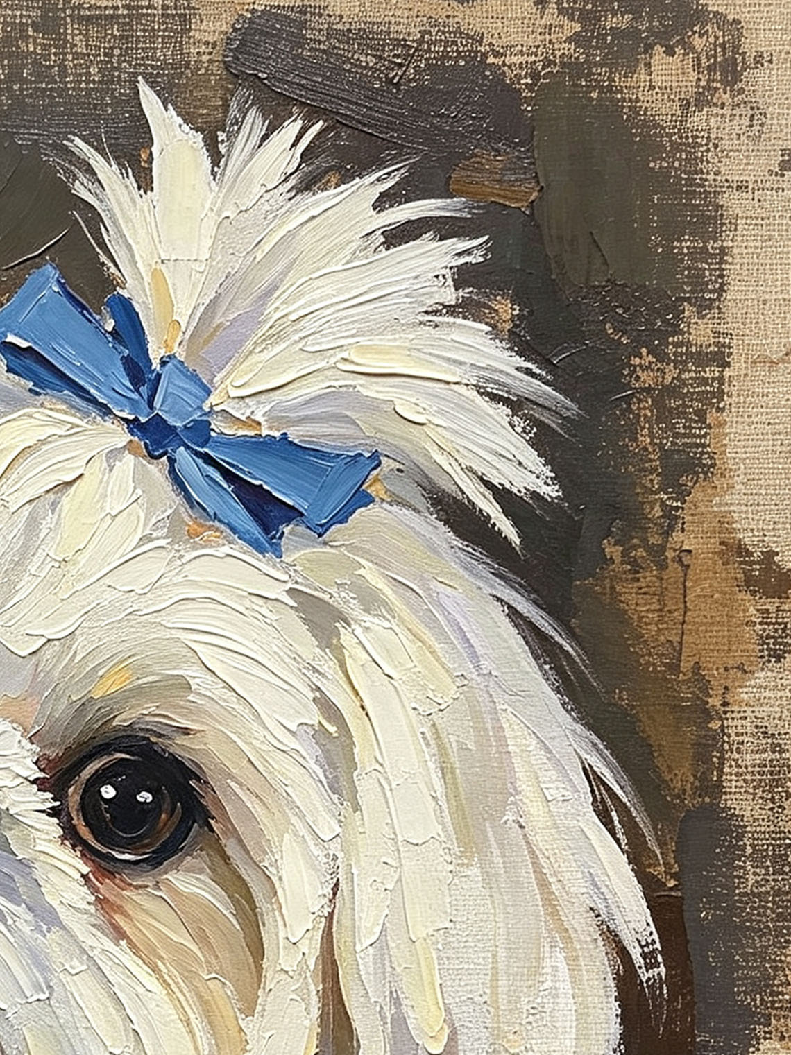 Maltese Dog With Blue Bows custom oil painting from photo, gift for friend, Size 4"×4"