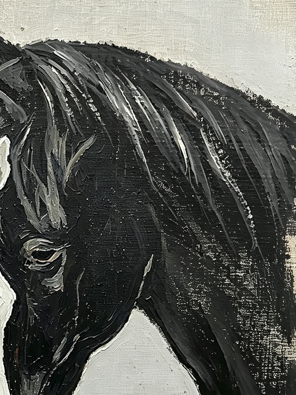 Two Horses Black White custom oil painting from photo, gift for friend, Size 4"×4"