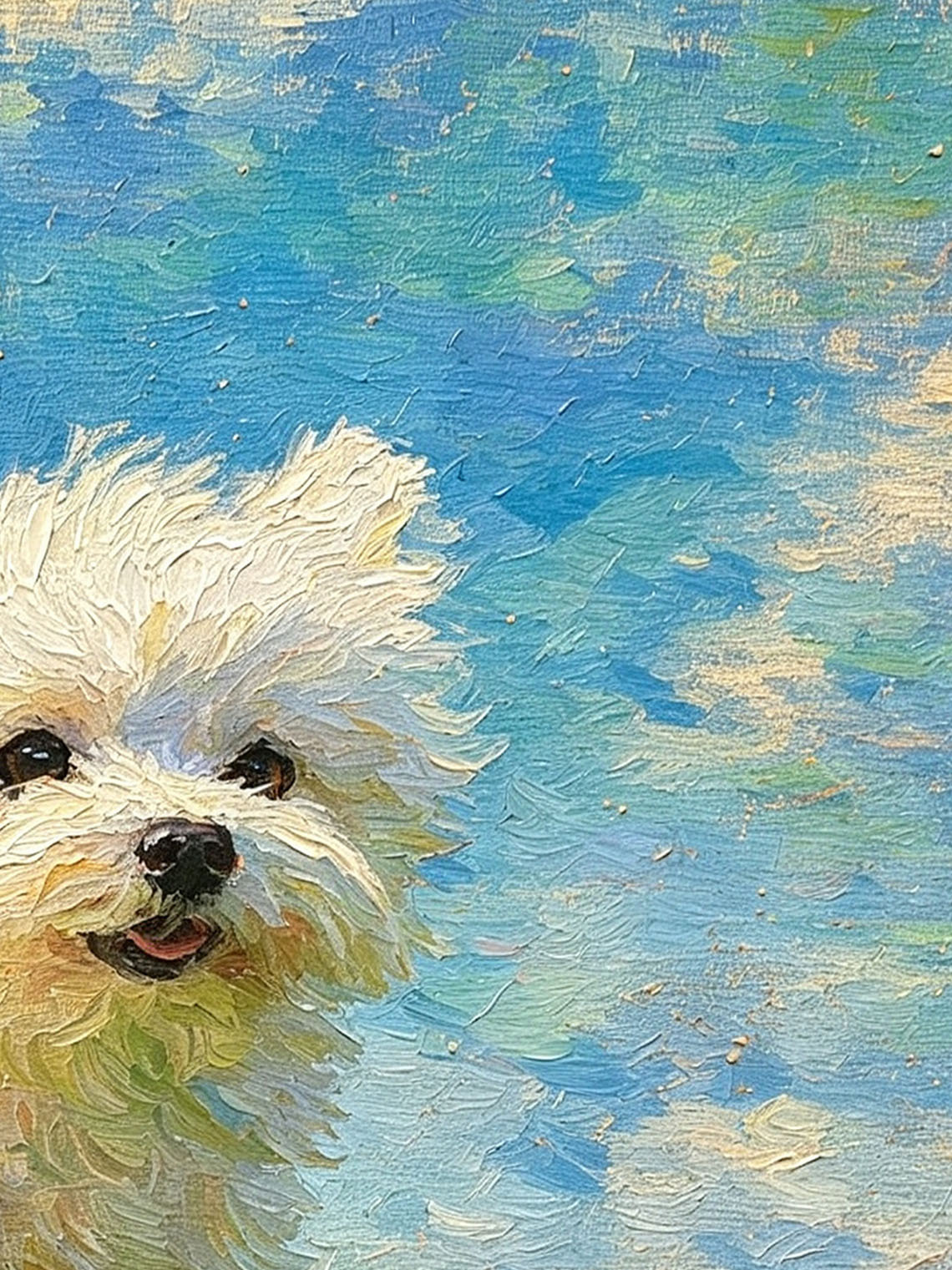 Running White Puppy custom oil painting from photo, gift for friend, Size 4"×4"