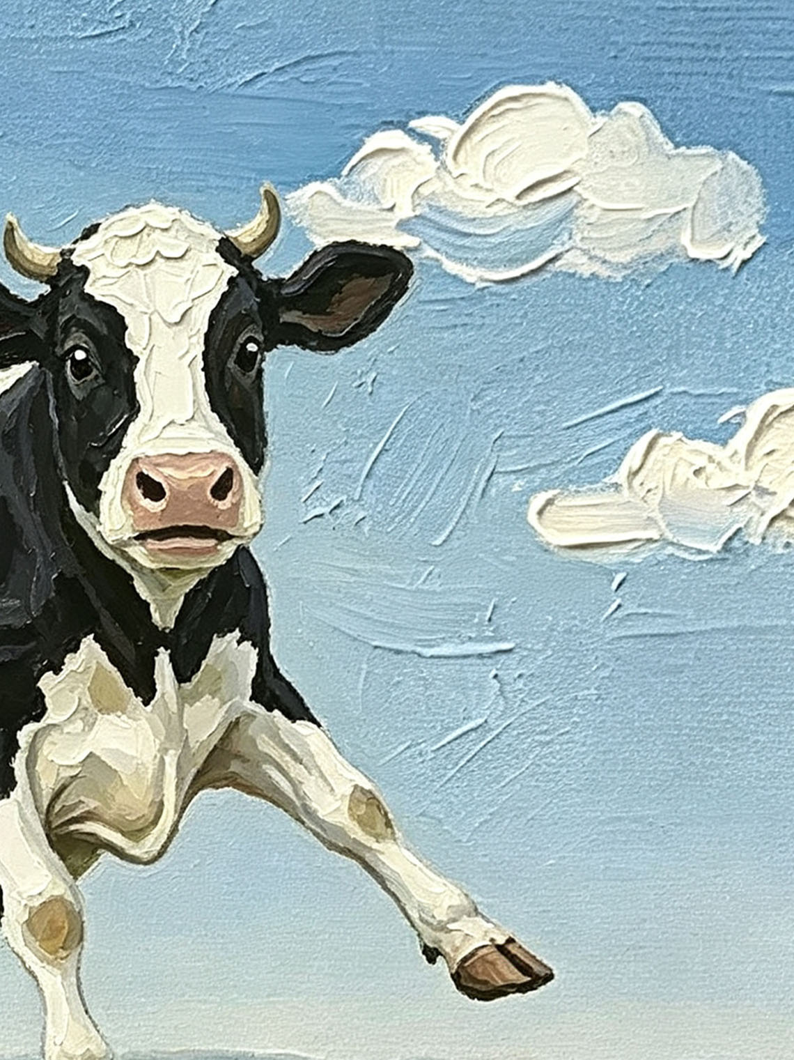 Jumping Farm Cow Hand Painted Wall Art Custom oil painting from photo, Gift for friend，Size 4x4