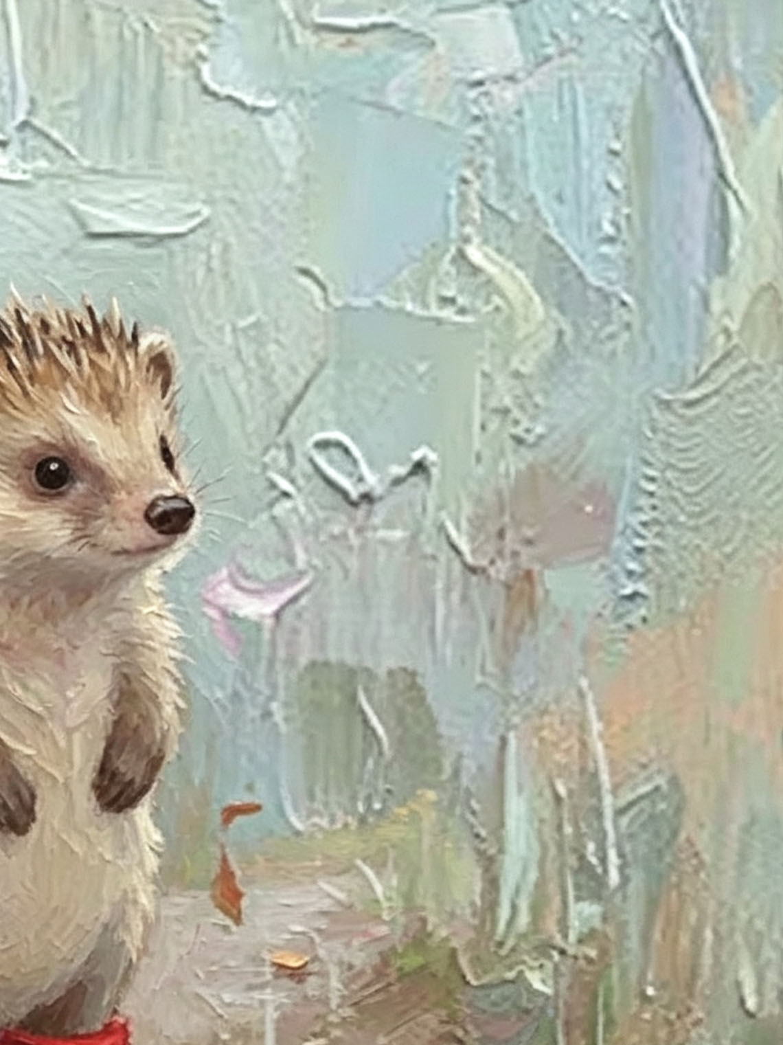 Cute Hedgehog In Red Rain Boots Hand Painted Wall Art Custom oil painting from photo, Gift for friend，Size 4x4