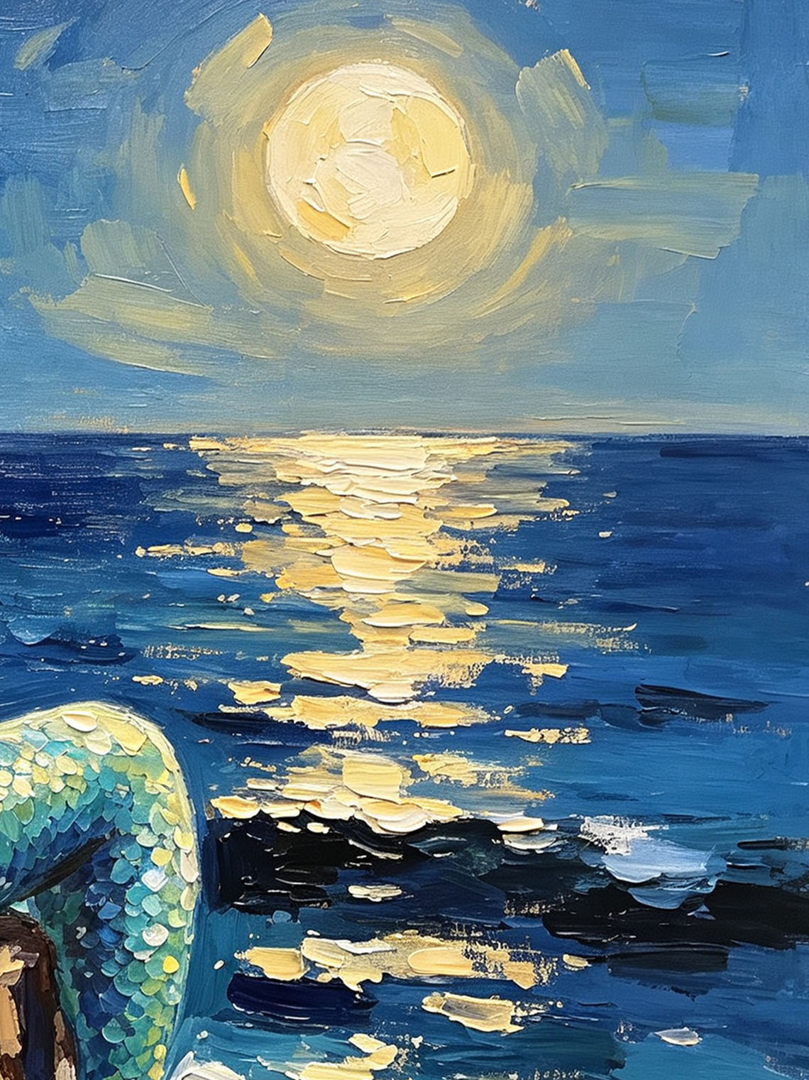 Moonlit Ocean Mermaid Hand Painted Wall Art Custom oil painting from photo, Gift for friend，Size 4x4