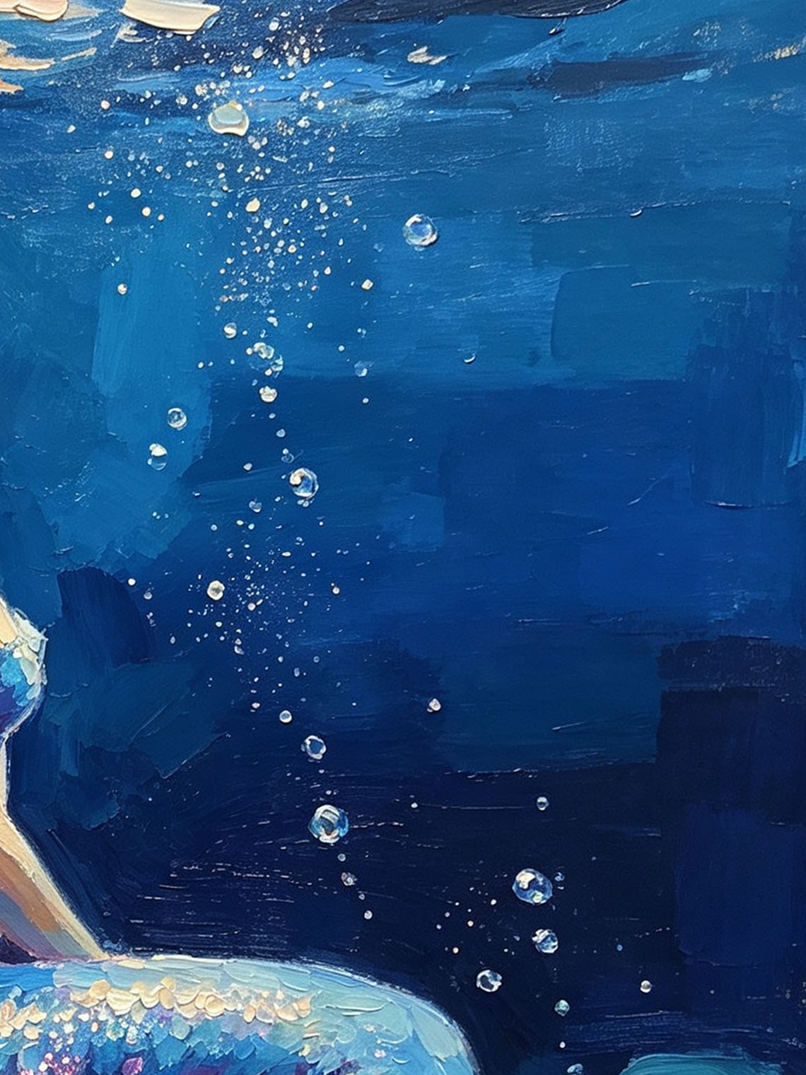 Underwater Red‑Haired Mermaid On Rocks Hand Painted Wall Art Custom oil painting from photo, Gift for friend，Size 4x4