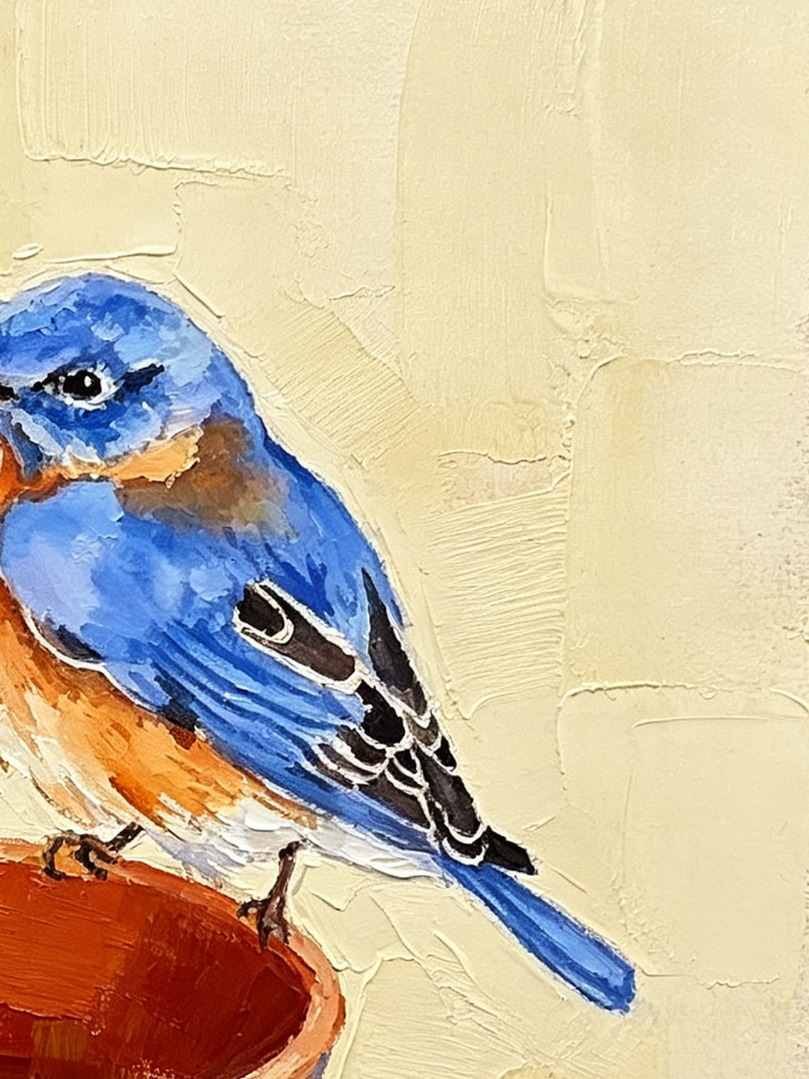 Two Sweet Bluebirds On Terracotta Teacup Hand Painted Wall Art Custom oil painting from photo, Gift for friend，Size 4x4