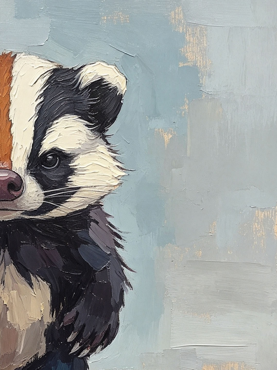 Cute Badger Wearing Red Rain Boots Standing In Puddle Hand Painted Wall Art Custom oil painting from photo, Gift for friend，Size 4x4