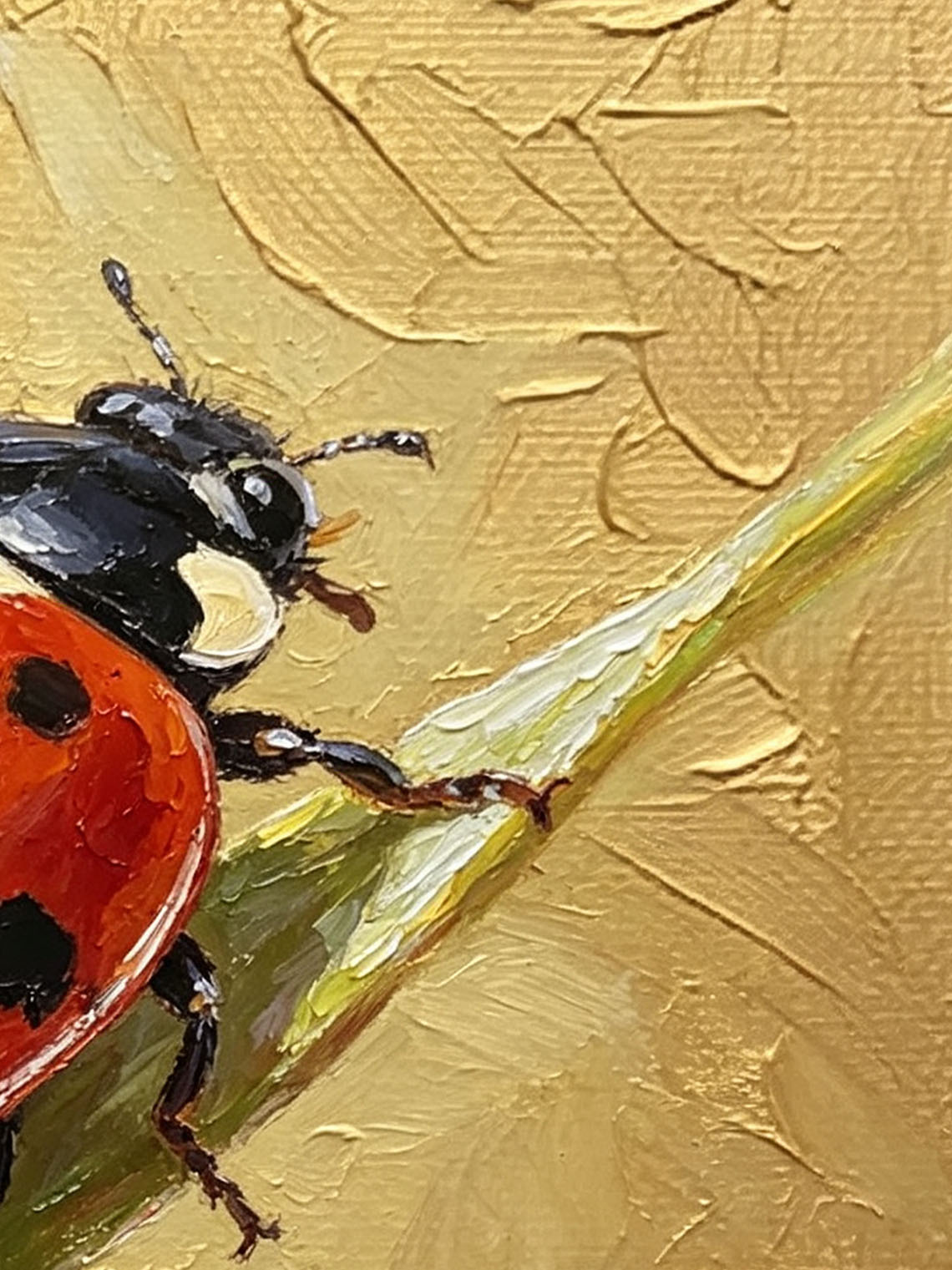 Bright Red Spotted Ladybug On Green Grass Blade Hand Painted Wall Art Custom oil painting from photo, Gift for friend，Size 4x4