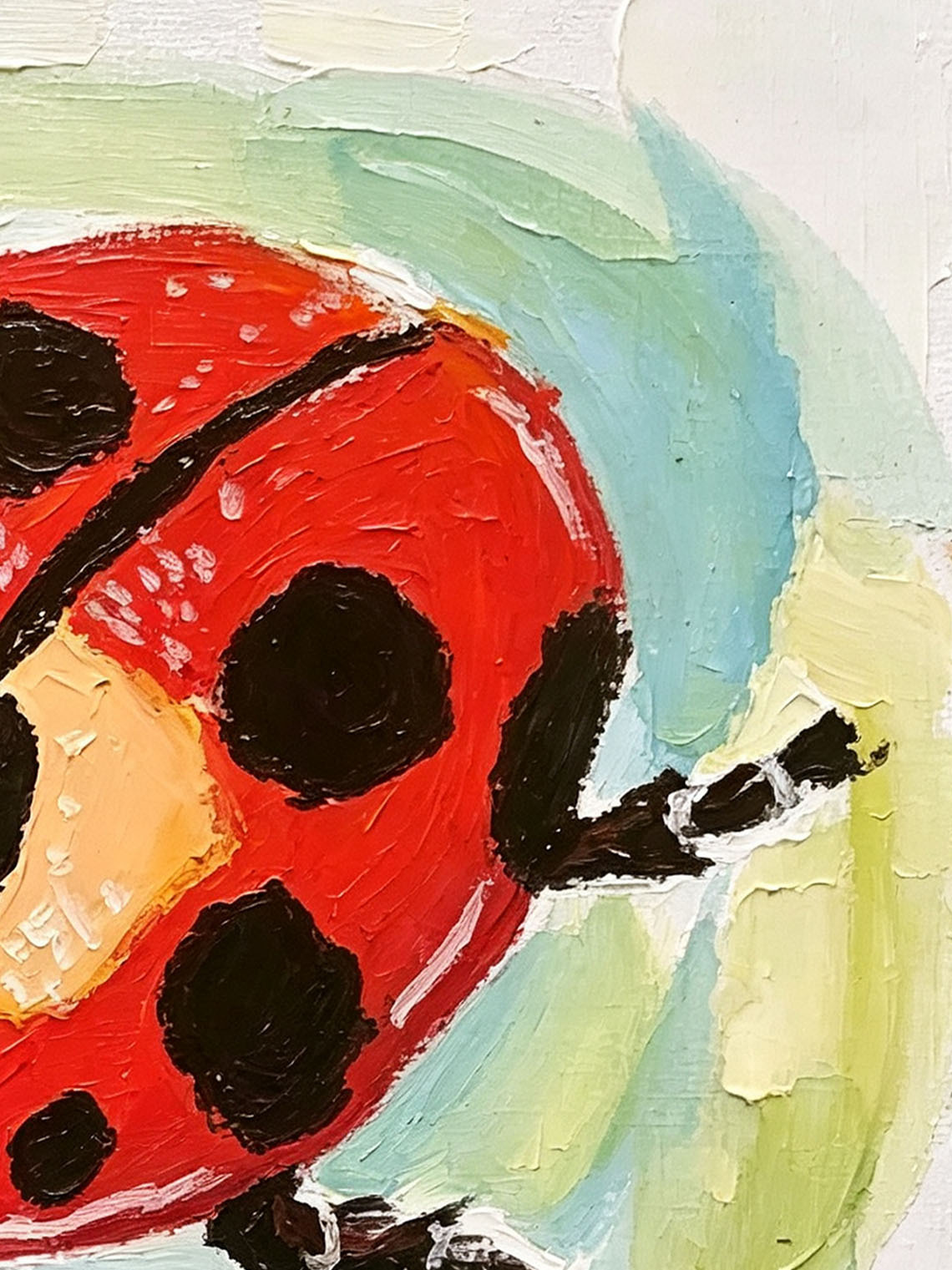 Thick Impasto Red Spotted Ladybug Textured Pastel Background Hand Painted Wall Art Custom oil painting from photo, Gift for friend，Size 4x4