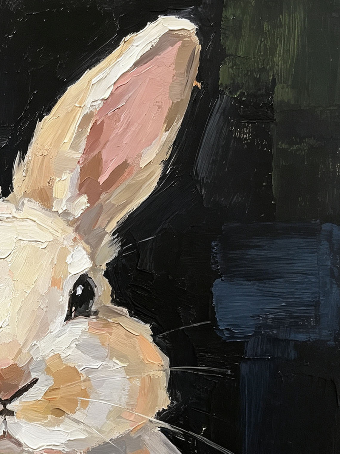 Thick Impasto Light Cream Bunny Portrait Paws Up Dark Moody Textured Background  Custom oil painting from photo, Gift for friend，Size 4x4