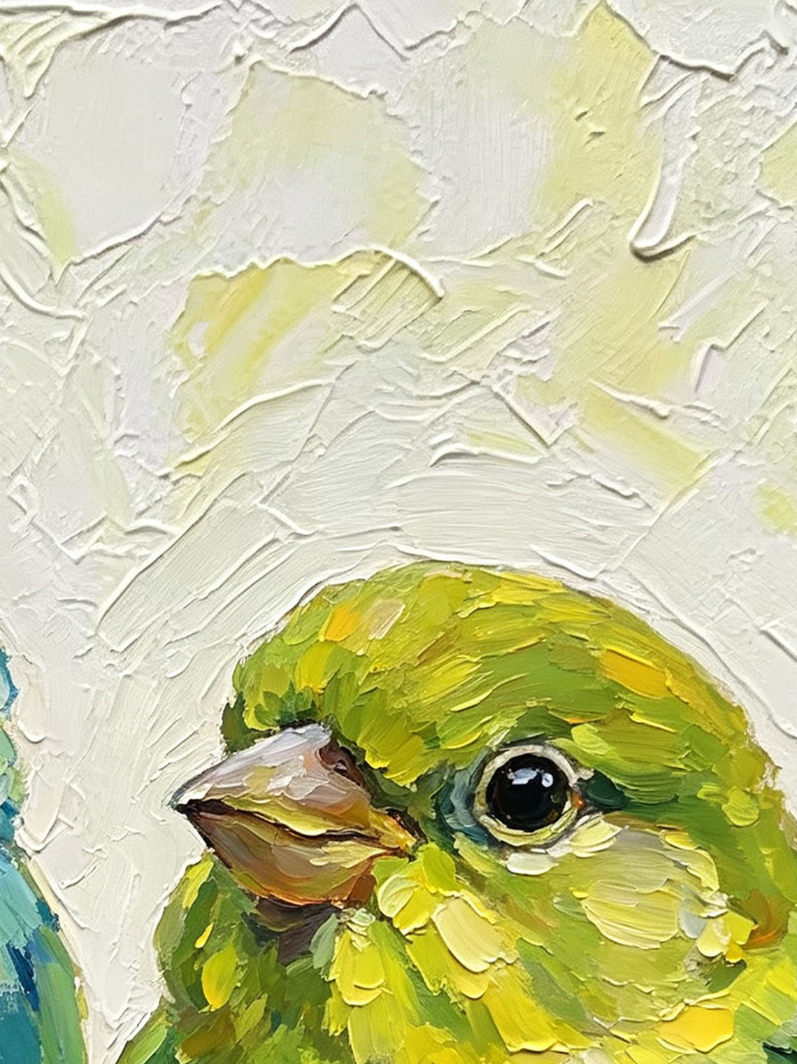 Pair Of Parrotlets Portrait Bold Oil Painting Soft Off‑White Textured Background  Custom oil painting from photo, Gift for friend，Size 4x4