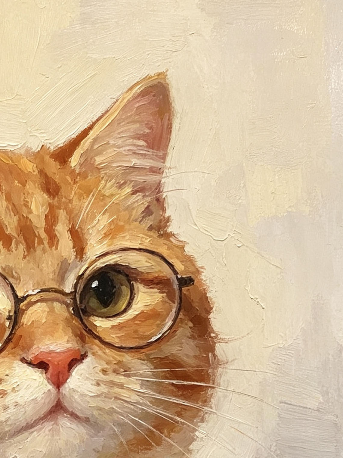 Ginger Tabby Cat Wearing Glasses Oil Painting Soft Cream Textured Background Custom oil painting from photo, Gift for friend，Size 4x4