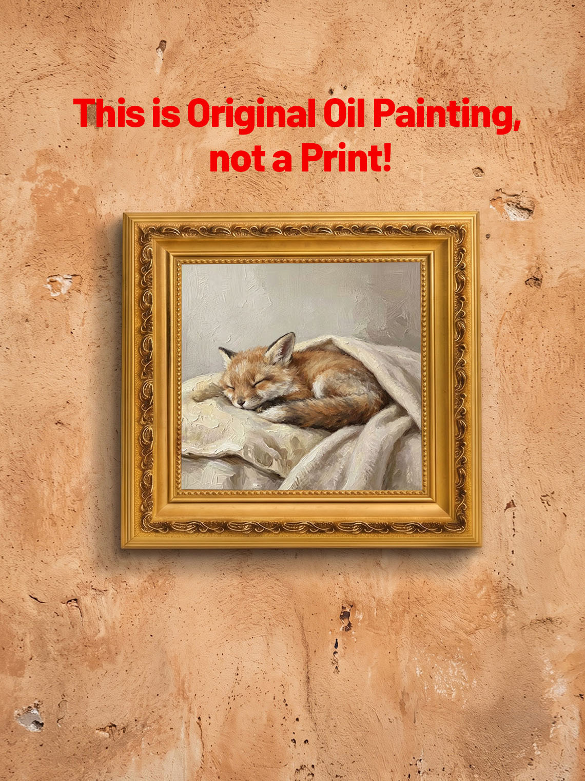 Sleeping Baby Fox Hand Painted Wall Art Custom oil painting from photo, Gift for friend，Size 4x4