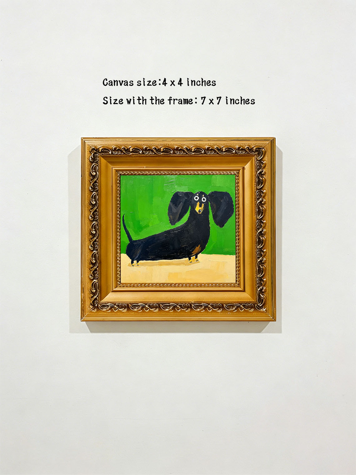Cute Black Dachshund custom oil painting from photo, gift for friend, Size 4"×4"