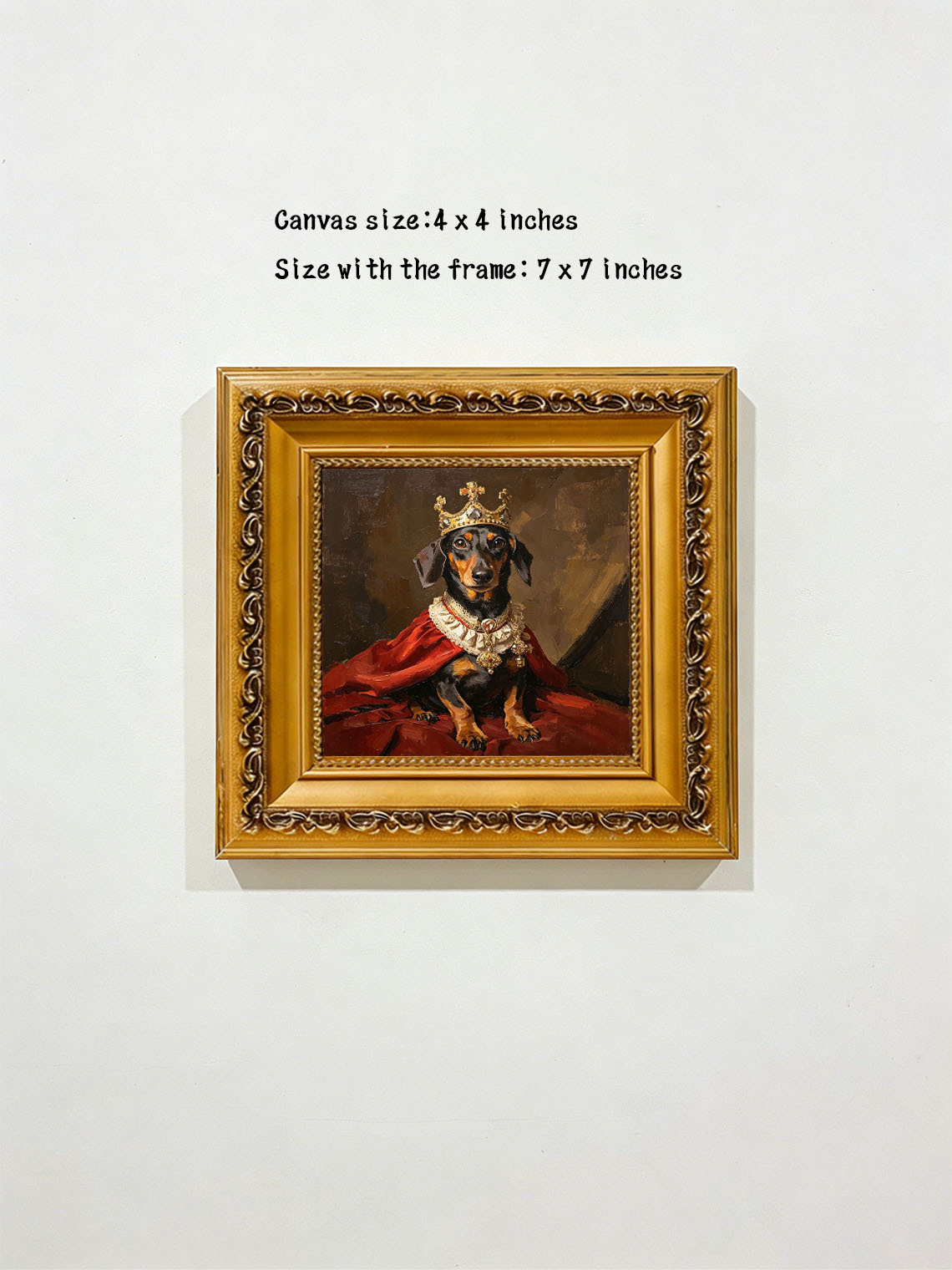 Royal Dachshund King custom oil painting from photo, gift for friend, Size 4"×4"