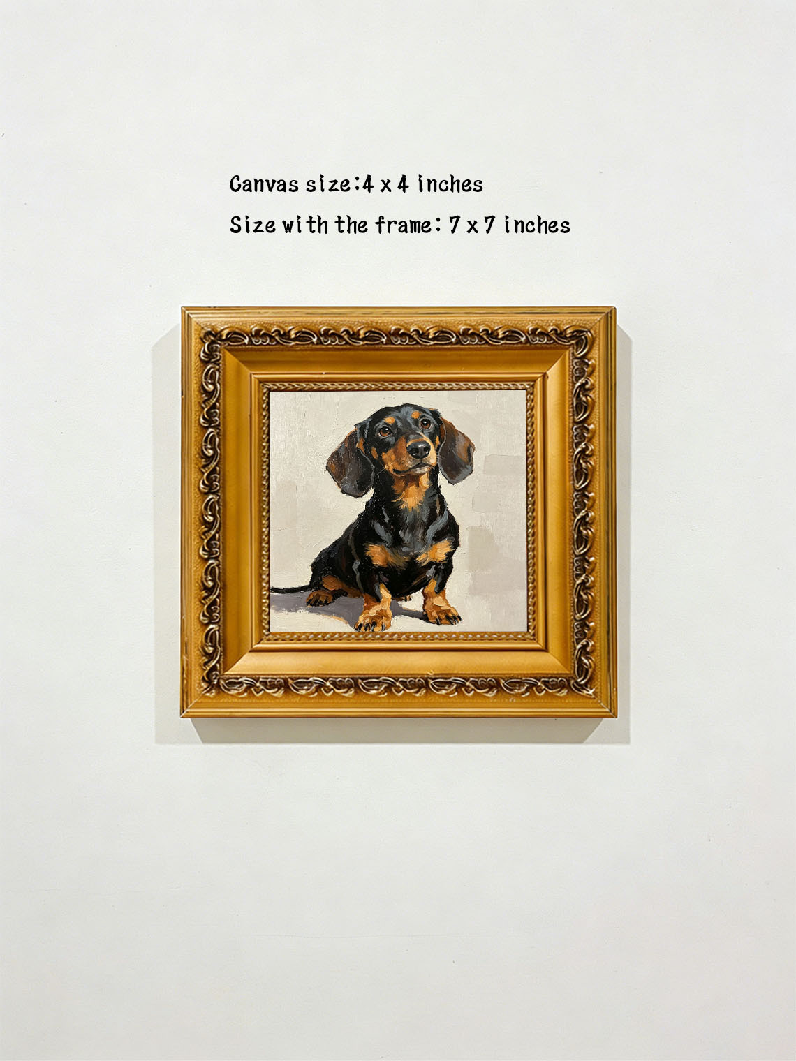 Sitting Dachshund Portrait custom oil painting from photo, gift for friend, Size 4"×4"