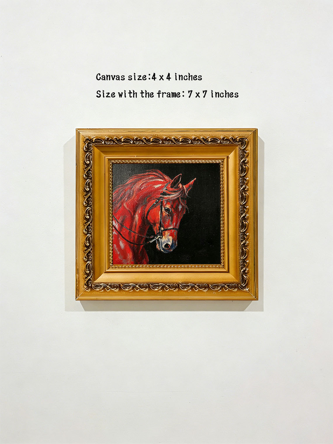Red Horse Head Portrait custom oil painting from photo, gift for friend, Size 4"×4"