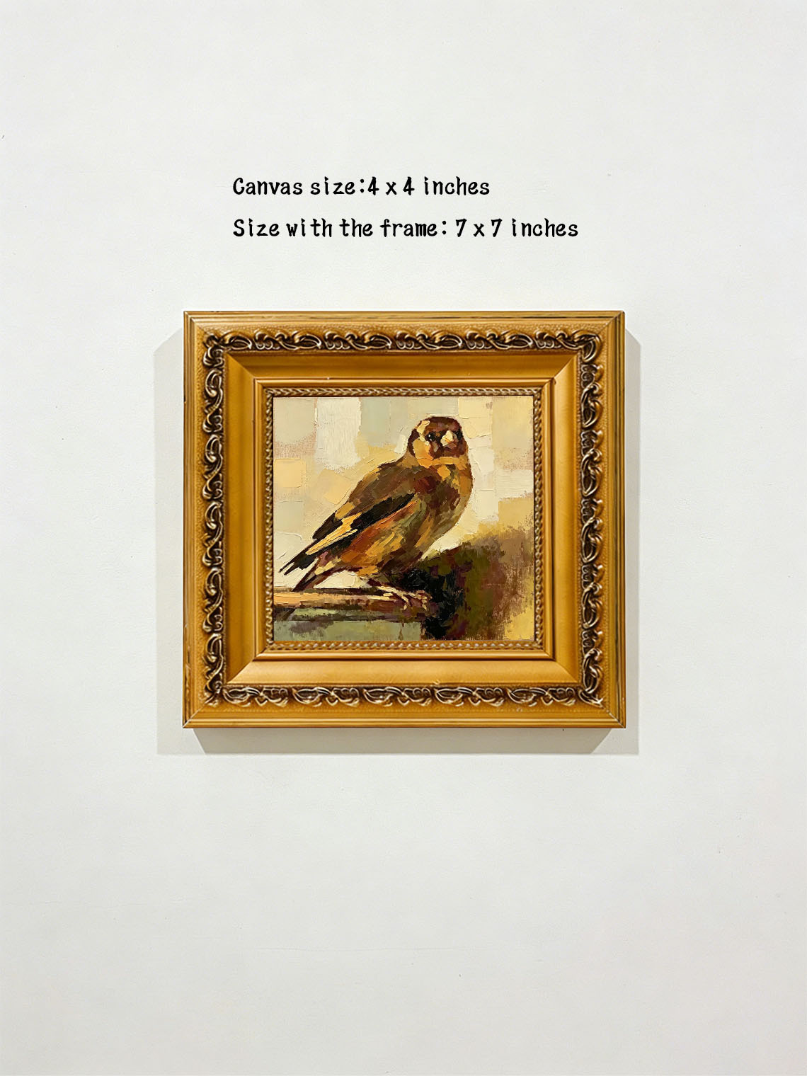 Small Bird On Branch custom oil painting from photo, gift for friend, Size 4"×4"