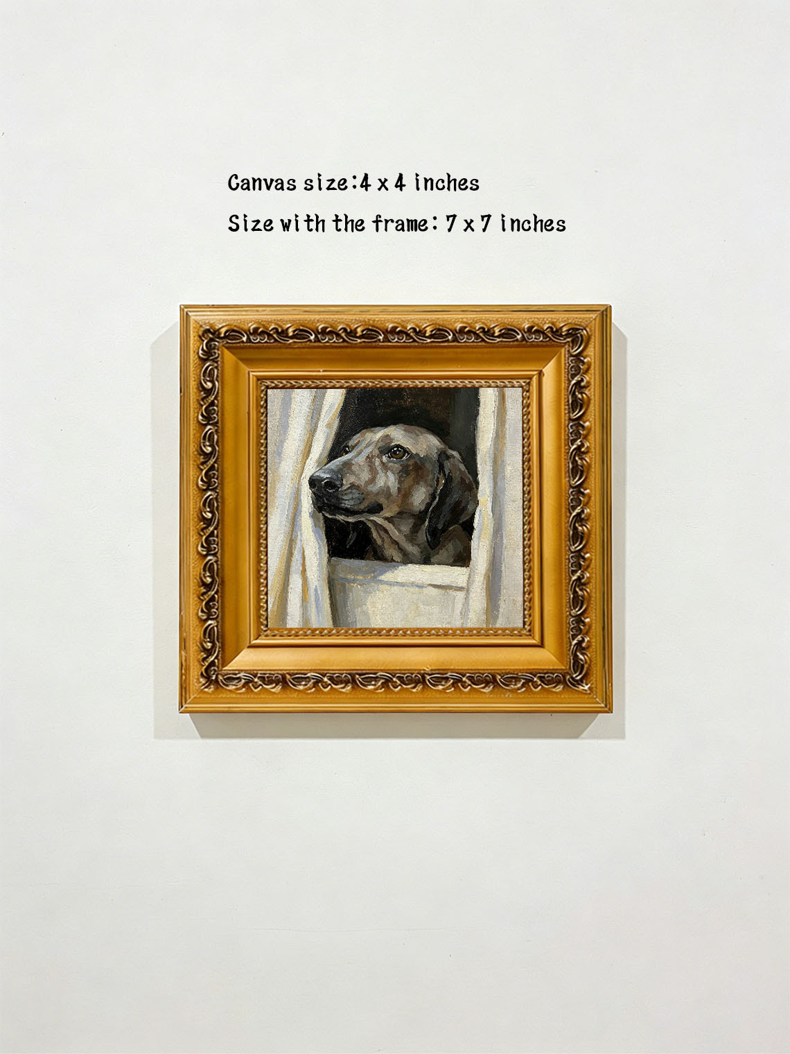 Dog Peeking Through Window custom oil painting from photo, gift for friend, Size 4"×4"