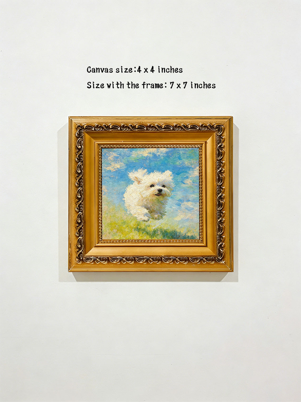 Running White Puppy custom oil painting from photo, gift for friend, Size 4"×4"